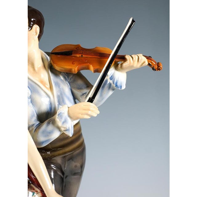 Ceramic Large Vienna Group Dancer with Violinist by Josef Lorenzl for Goldscheider, 1930 For Sale - Image 7 of 10