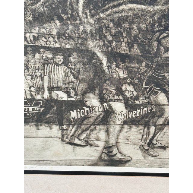 Vintage Michigan Wolverine Basketball 1987 Takeshi Yamada Framed Intaglio Print For Sale - Image 4 of 11
