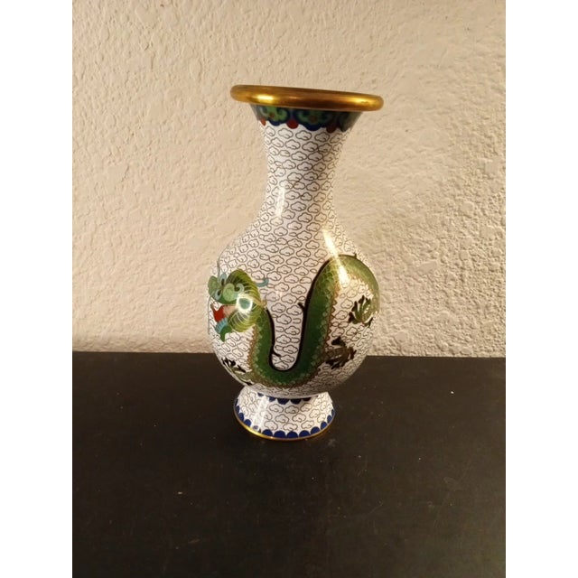 1980s Brass Cloisonne Dragon Motif Vase For Sale - Image 4 of 5