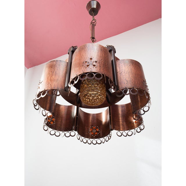 Large Vintage Swedish Copper and Wood Pendant, 1970s, in Flawless conditions. Designed 1970 to 1979 Up to 250V (Europe/UK...