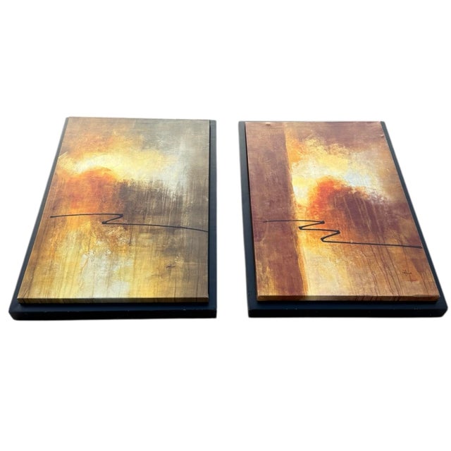 Abstract Late 20th Century Pair of Red & Gold Abstract Paintings For Sale - Image 3 of 18