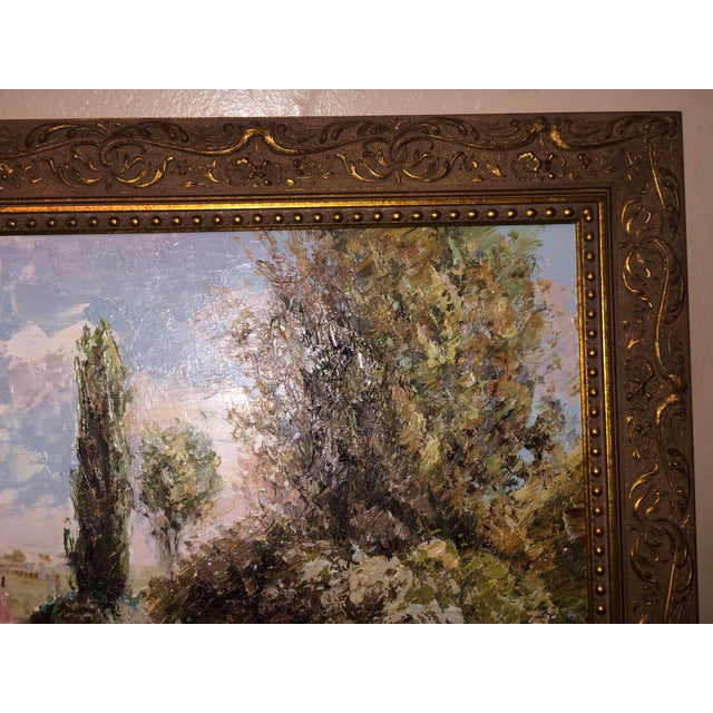 Late 20th Century Large Impressionistic European Village Landscape Oil Painting in Custom Gold Frame For Sale - Image 12 of 18
