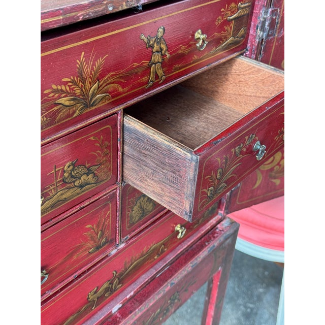 19th Century English Red Lacquered Chinoiserie Cabinet For Sale - Image 13 of 14