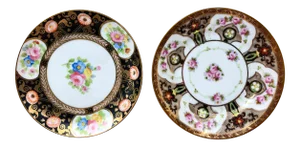 Japanese Gilt Floral Porcelain Dishes - a Pair