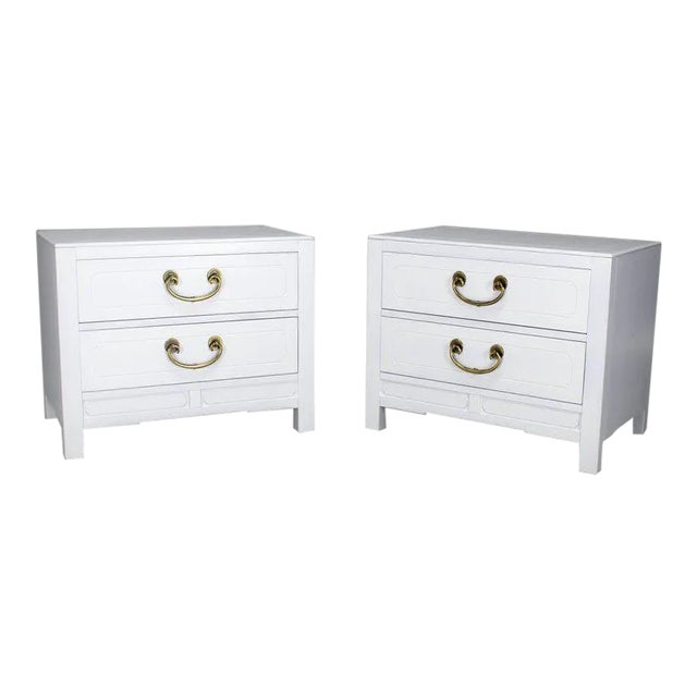 MidCentury Modern White Lacquer TwoDrawer End Tables a Pair Chairish