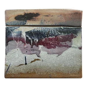 Vintage Abstract Expressionist Slab Built Glazed Stoneware Lidded Box, Signed (Ca. 1980)