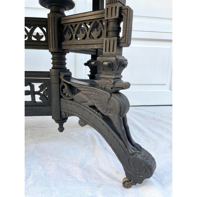 Late 19th Century Antique Eastlake Pink Marble and Griffin Carved Rolling Table For Sale - Image 5 of 13