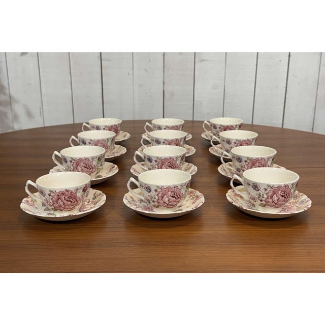 Cream Rose Chintz Pattern Coffee and Tea Service for Twelve People in English Porcelain from Johnson Bros, Set of 12 For Sale - Image 8 of 8