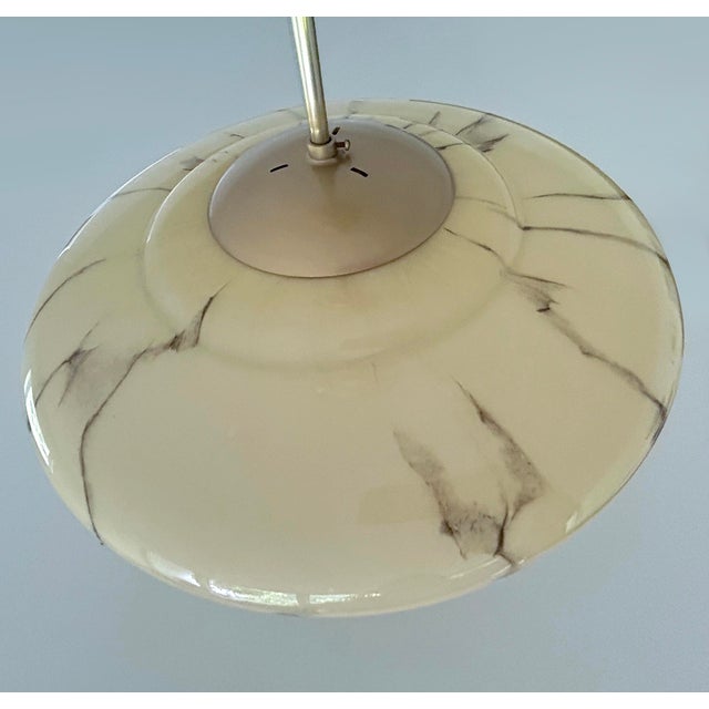Metal Art Deco Ivory Marble Glass Pendant Light, 1930s For Sale - Image 7 of 18