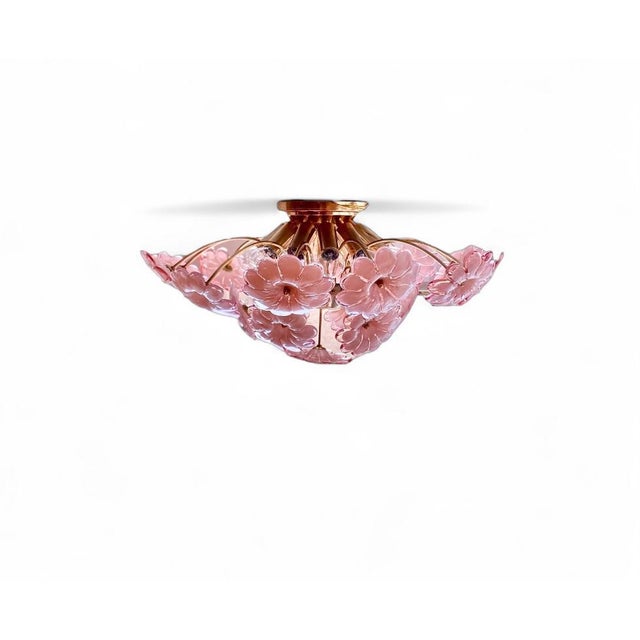 1960s Murano Glass Flush Mount Ceiling Light With Pink Flowers For Sale - Image 10 of 10