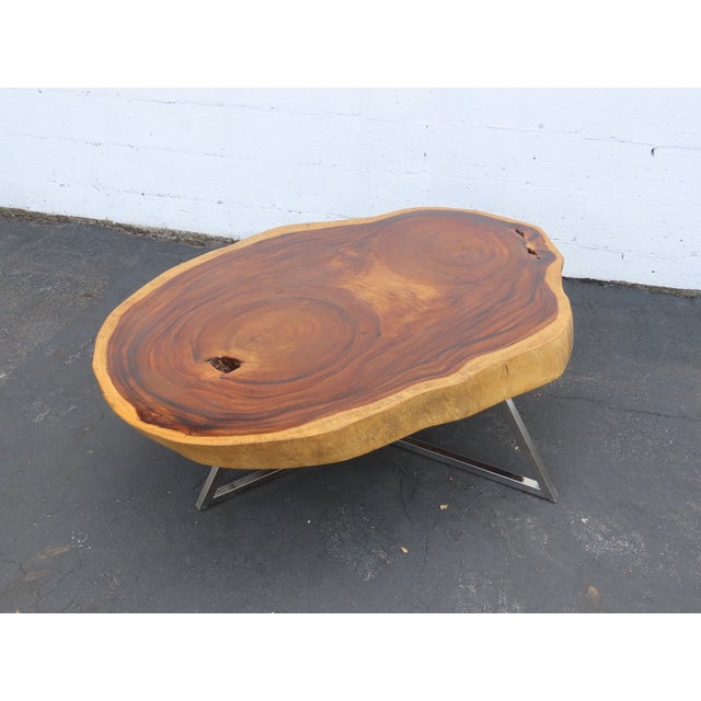 Rustic Natural Live Edge Wood Tree Slice Side Large Coffee Table 6891 For Sale - Image 15 of 18