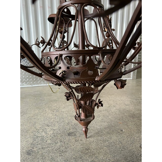 Late 20th Century Large Wrought Iron Chandelier With Leaves For Sale - Image 9 of 10