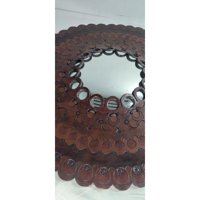 Circular Convex Leather Mirror, Spain, 1970s For Sale - Image 6 of 9