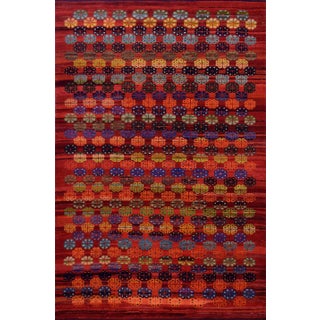 Mid 20th Century Vintage Floral Tomato-Red Handwoven Wool Turkish Rug For Sale