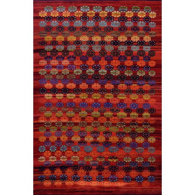 Mid 20th Century Vintage Floral Tomato-Red Handwoven Wool Turkish Rug For Sale