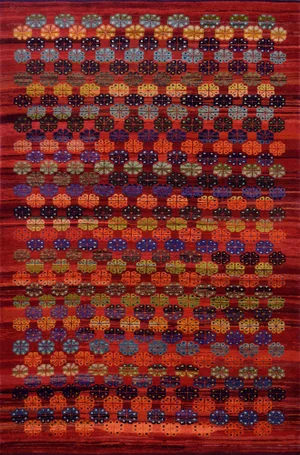 Mid 20th Century Vintage Floral Tomato-Red Handwoven Wool Turkish Rug