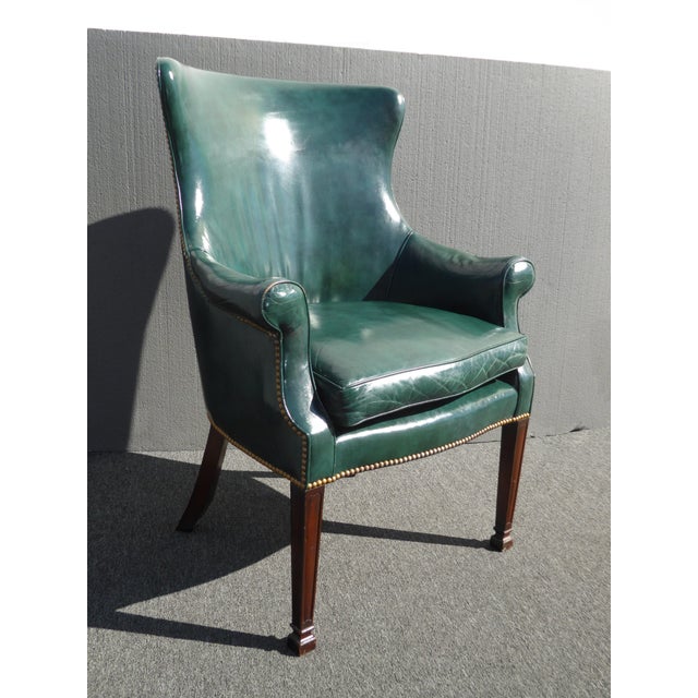 Vintage Traditional Style Green Leather Accent Cigar Chair ...