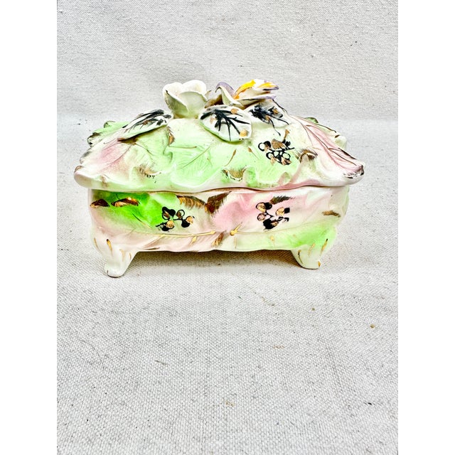 Shabby Chic Vintage Hand Painted Floral Ceramic Box For Sale - Image 3 of 7