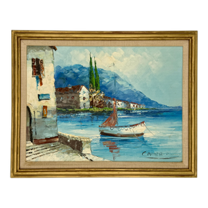 Vintage Signed Giovanni Camprio Oil on Canvas Coastal Scene