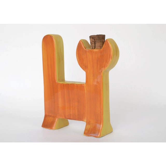 1960s Mid Century Modern Ceramic Cat Sculpture Jar With Cork Stopper For Sale - Image 5 of 10