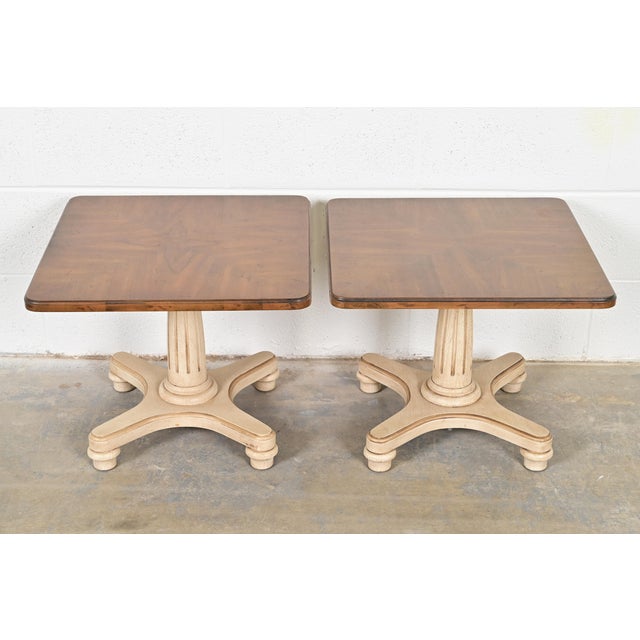 A gorgeous pair of Regency or Neoclassical style occasional side tables or tea tables By Heritage Furniture USA, 1960s...