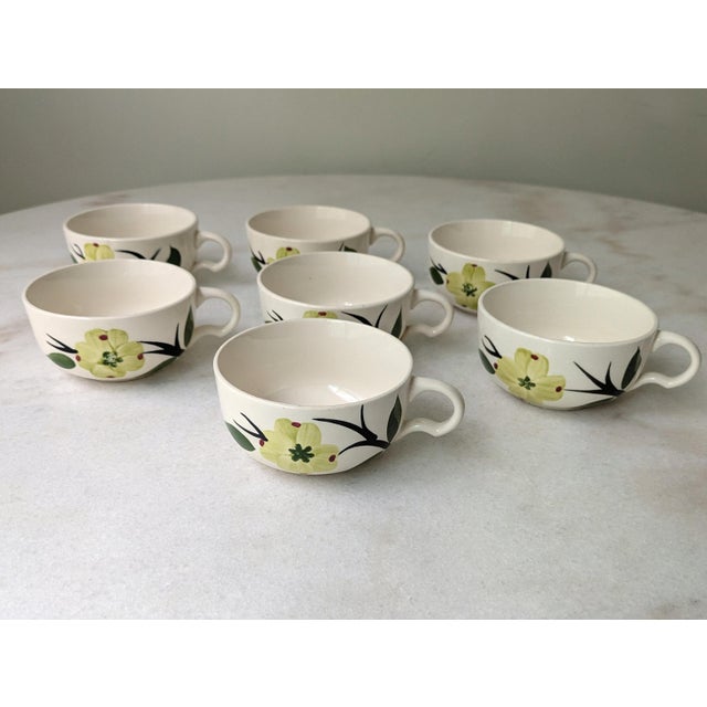 Shabby Chic Set of 7 Dixie Dogwood Pattern Tea Cup Set by Blue Ridge Southern Pottery For Sale - Image 3 of 8