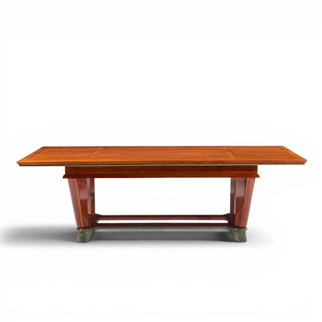 Maxime Old Art Deco French Cherrywood and Copper Dining Table This dining table measures: 98 wide x 44.75 deep x 30.5...