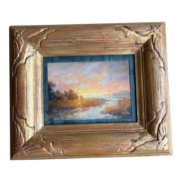 2026 After Turner Sunset Over Water, Mary Veiga No.2, in Hand-Crafted Gold Custom Frame For Sale
