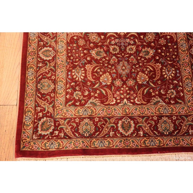 Nazmiyal Collection Red Floral Vintage Persian Qum Silk Runner Rug For Sale In New York - Image 6 of 7