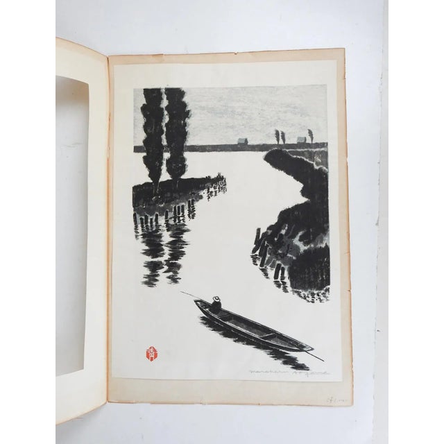 Vintage Masaharua Aoyama Japanese Woodblock Lake Fishing For Sale - Image 4 of 5