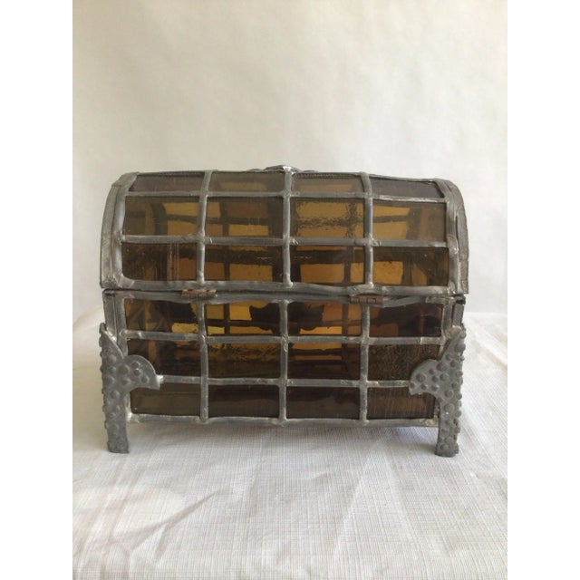 Metal 1920s Domed Top Leaded Amber Glass Box For Sale - Image 7 of 11