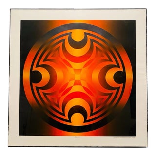 1980s Mark Rowland Geometric Red and Orange Op Art Signed Framed Screen Print For Sale