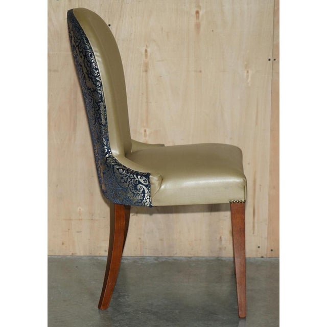 English Elm Hall Chairs with Damask Upholstery, Set of 2 For Sale - Image 10 of 18