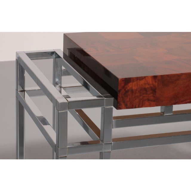 1970s Chrome and Wood Console Table from Aldo Tura, 1970s For Sale - Image 5 of 10