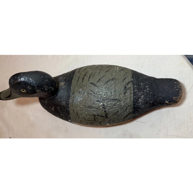 Antique Hand Carved Wood Folk Art Bluebill Drake Duck Decoy Bird Sculpture For Sale - Image 4 of 9