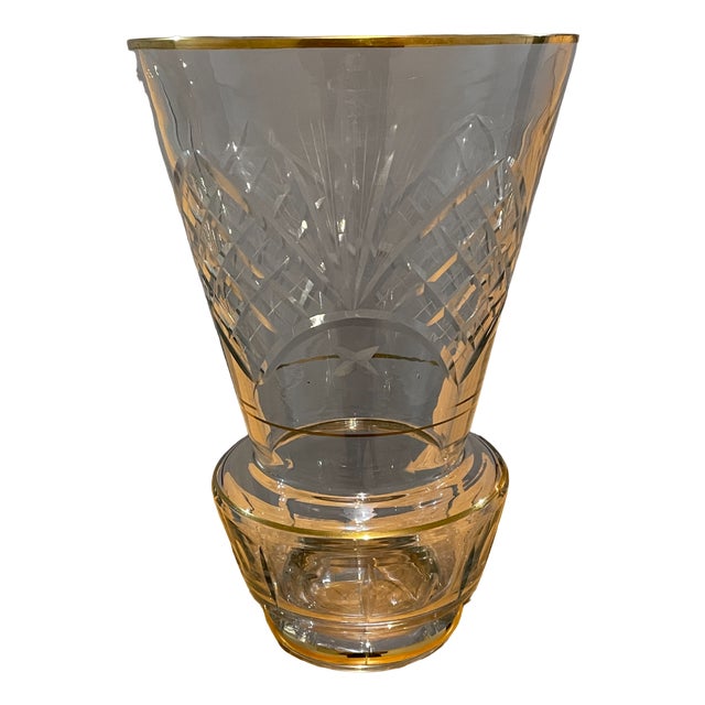 Czechoslovakian Carved Glass Vase, 1910 For Sale