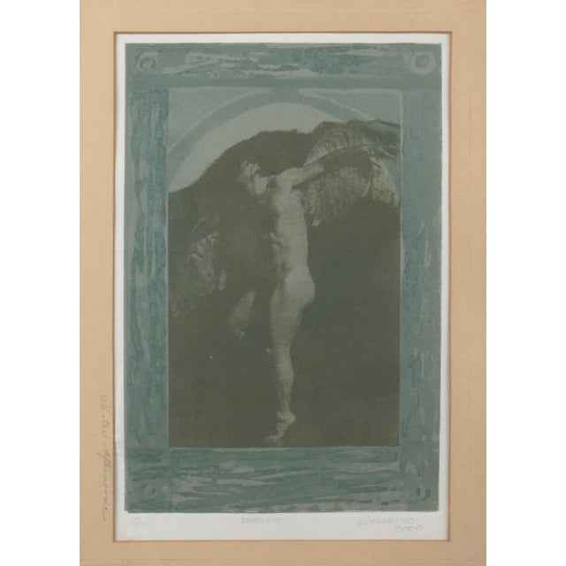 A contemporary lithograph of Icarus, signed indistinctly, circa 2000.