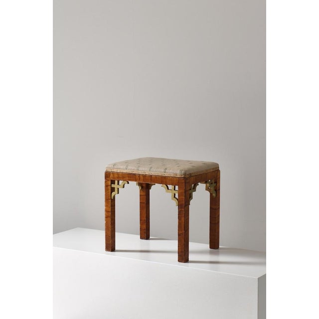 Charming stool made in the 1920s in Scandinavia in Art Deco Chinoiserie style. Original upholstery and paint.