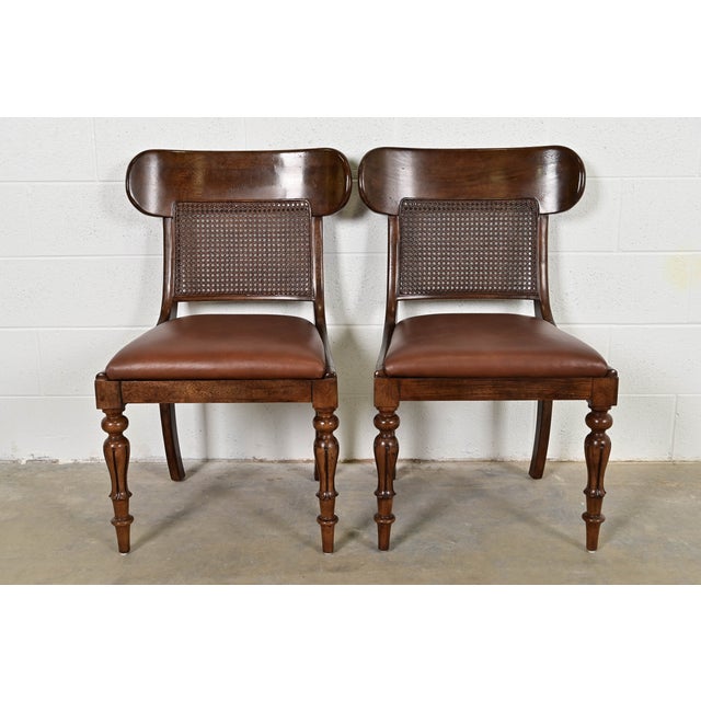 English Ralph Lauren for Henredon English Regency Walnut and Cane Side Chairs or Dining Chairs, Pair For Sale - Image 3 of 15