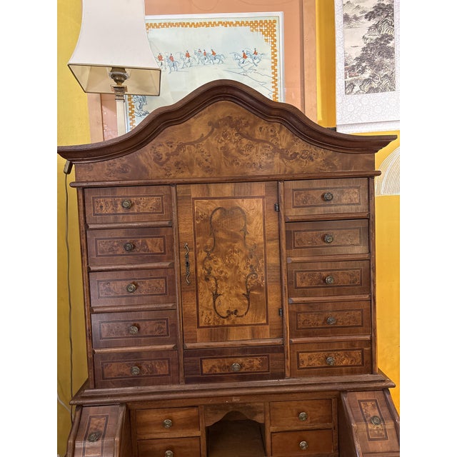 Antique Italian Baroque Walnut and Burl Secretaire, 1890s For Sale - Image 3 of 12