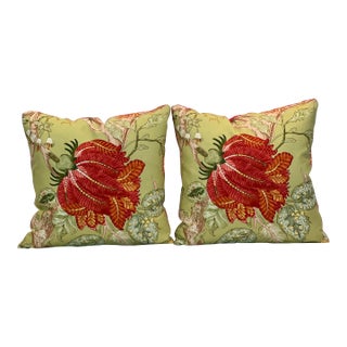 Clarence House Attributed “Arbre De Vie” 20” Feather/Down Pillows - A Pair For Sale
