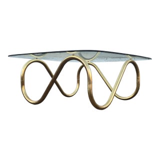 1980s Vintage Articulating Tubular Brass & Glass Coffee Table For Sale