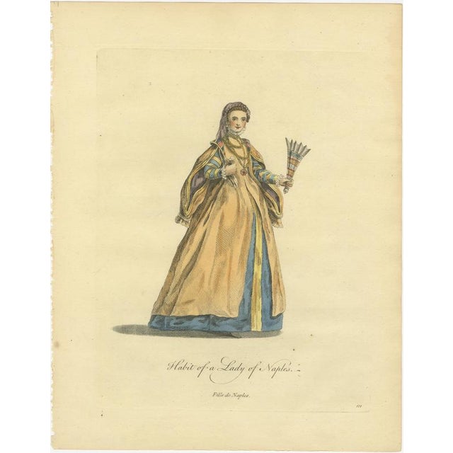 Grand Tour Italian Costume Prints, Habit of a Lady of Ischia, an Island in the Gulf of Naples, 1749, Paper, Set of 2 For Sale - Image 3 of 12