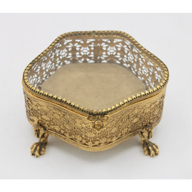 Gold Vintage French Beveled Glass Jewelry Box For Sale - Image 8 of 10