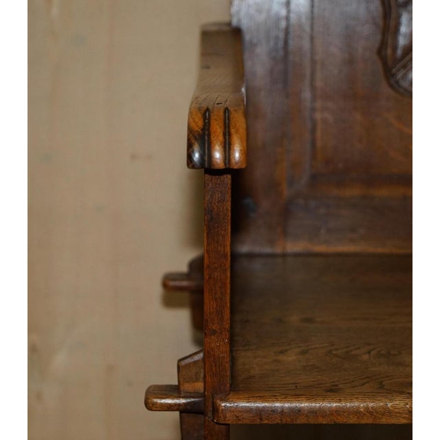 Set of Antique English Carved Oak Armchairs with Armorial Crest Coat of Arms, 1860 For Sale - Image 11 of 18