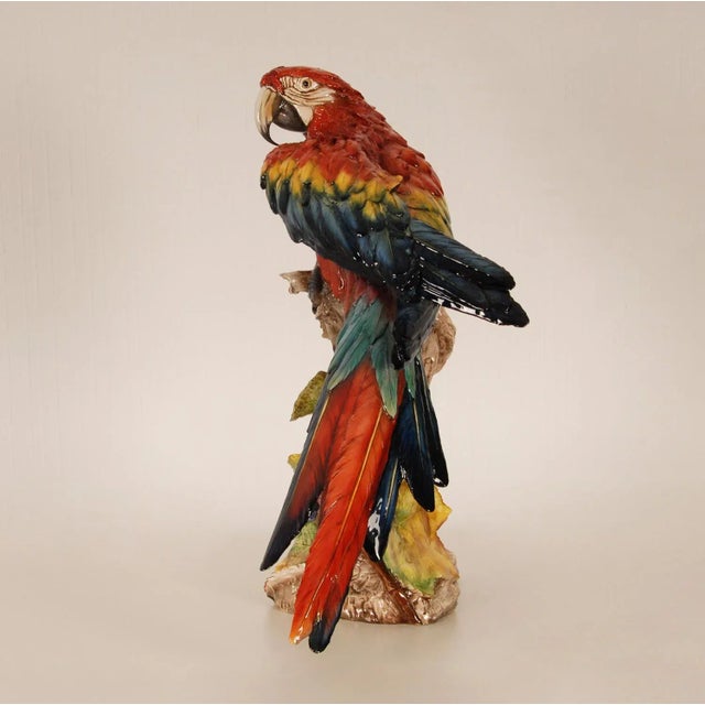 Capo Di Monte Art Deco Ceramic Parrot Italian Sculpture Majolica Bird Hand Crafted Macaw Parrot For Sale - Image 4 of 12