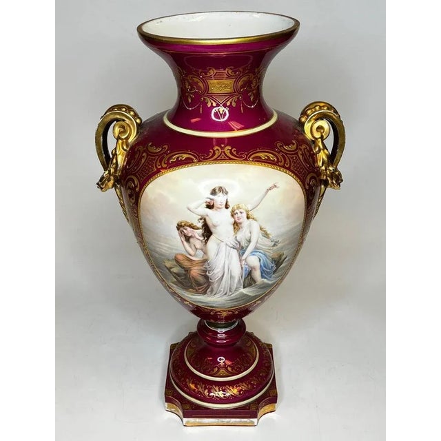 Very fine quality 19 century hand painted Royal Vienna Porcelain Vase in the Neoclassical Style. The painting signed F....