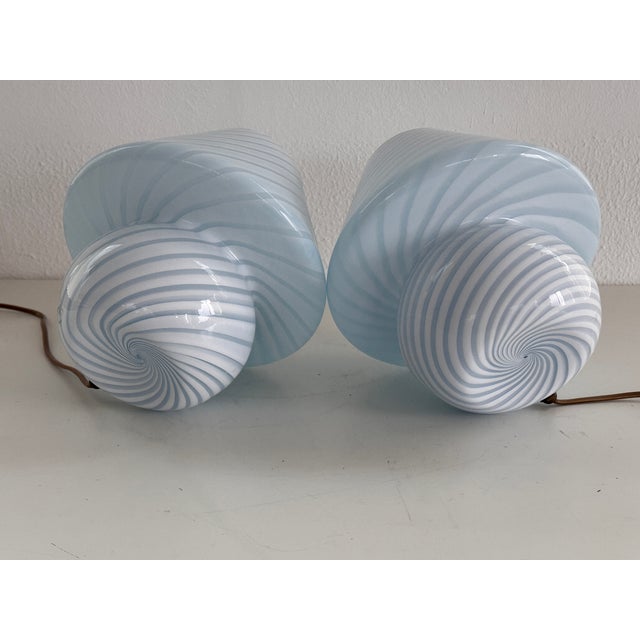 Vintage Italian Mushroom Table Lamps in Blue Swirl Glass, 1970s, Set of 2 For Sale - Image 15 of 16