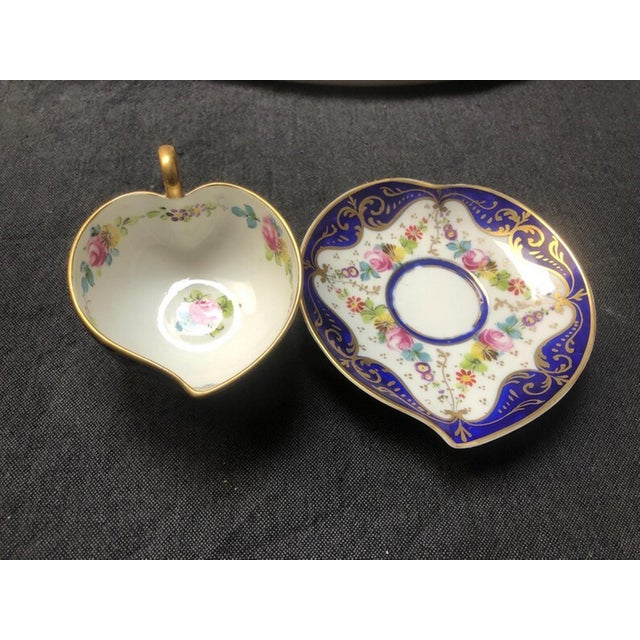 Antique Hand-Painted Floral Service in Limoges Porcelain from Marquise de Sevigne, 1890, Set of 8 For Sale - Image 8 of 11