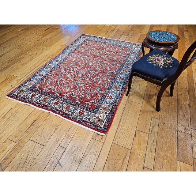 1900 - 1909 Vintage Persian Qum Area Rug, Hand-Knotted Wool, Allover Paisley & Vine Pattern, 5x7, Red & Ivory For Sale - Image 5 of 18